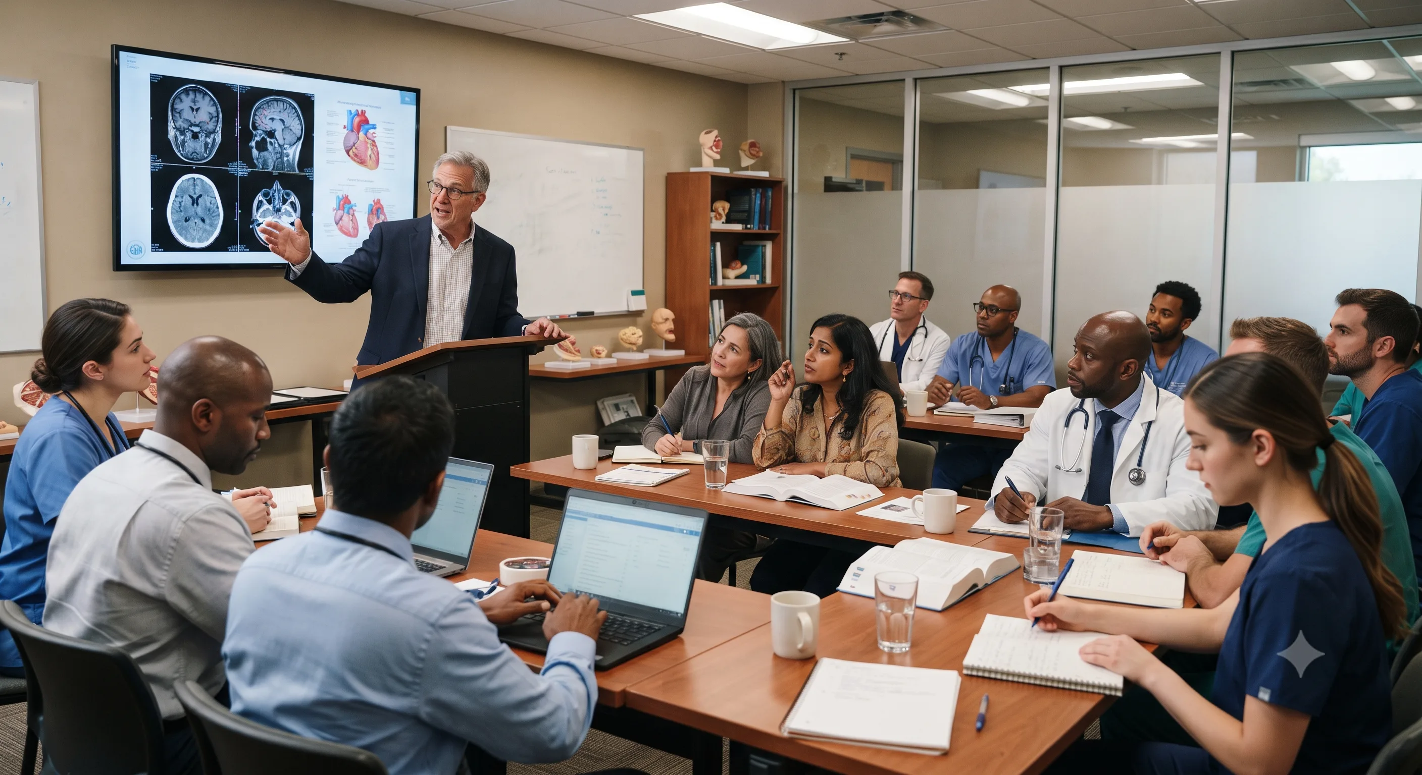Healthcare professionals attending a classroom teaching session
